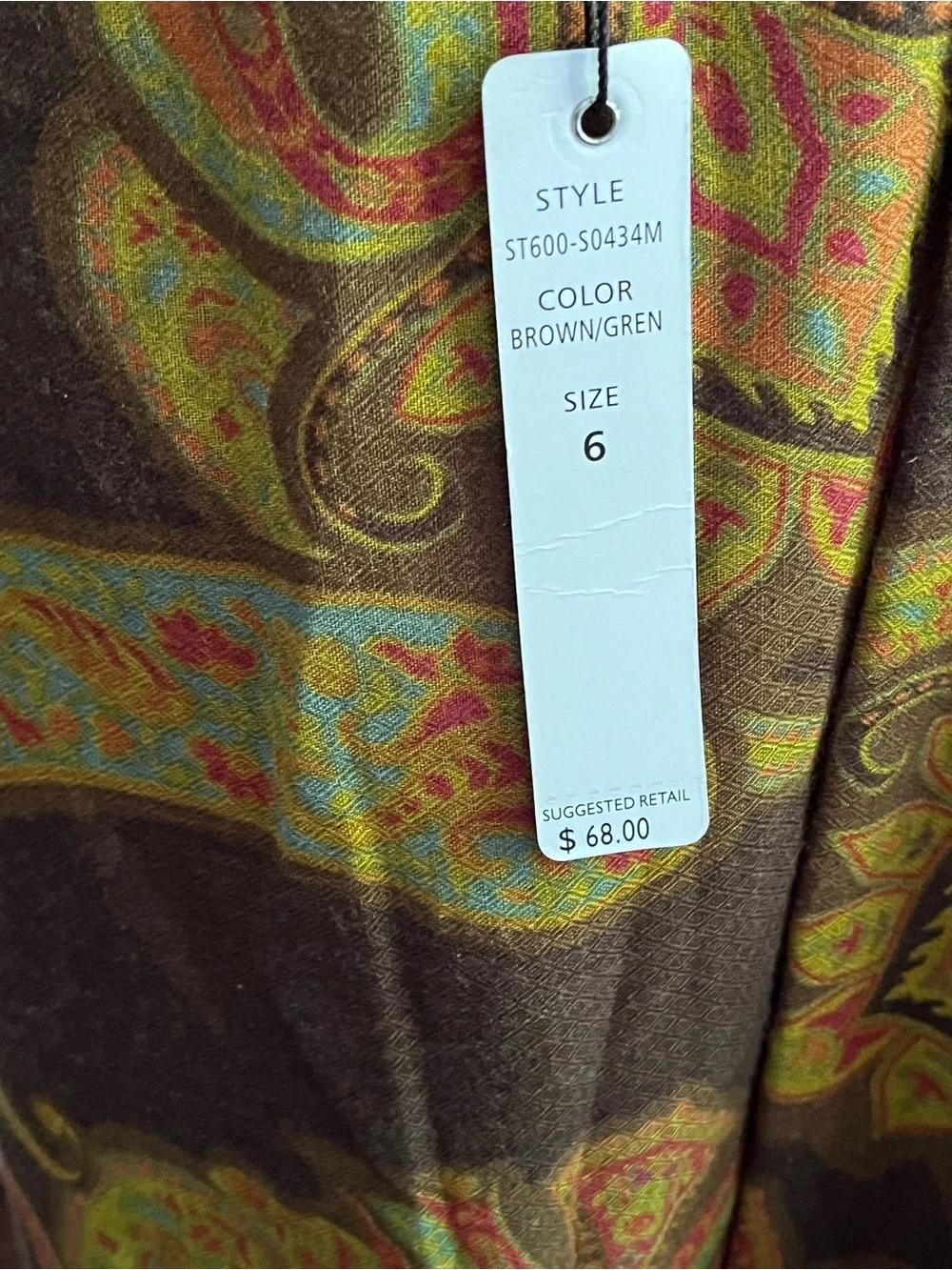 Sara Isabella Whimsical Paisley Print Wood Skirt Size 6 Classic Preppy Office
